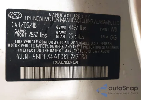 2019 Hyundai Sonata Sel из США, поврежденный, VIN 5NPE34AF3KH747038